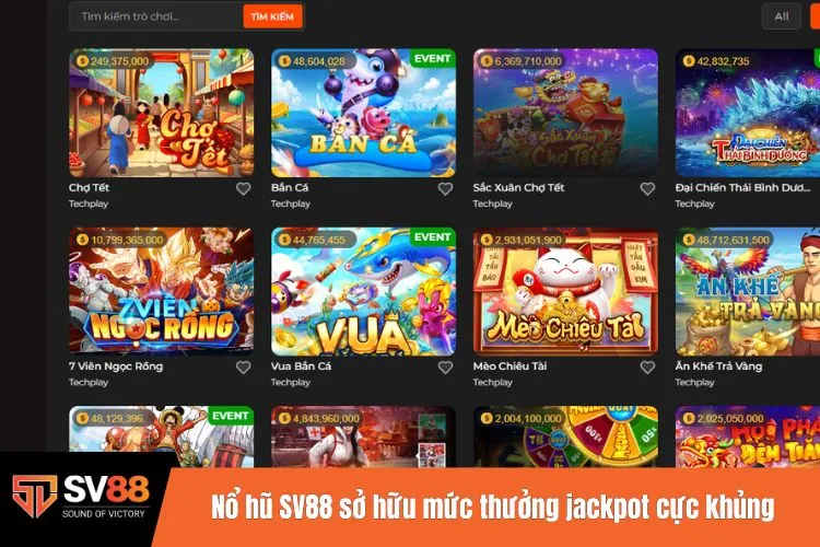 Nổ hũ SV88 sở hữu mức thưởng jackpot cực khủng