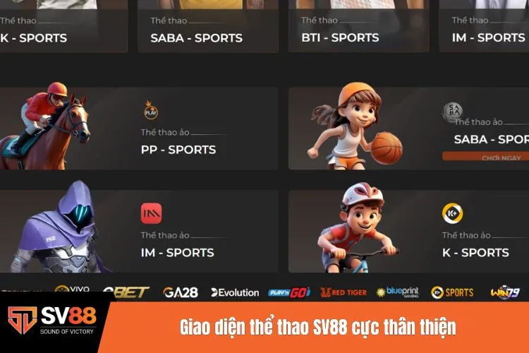 Giao diện thể thao SV88 cực thân thiện
